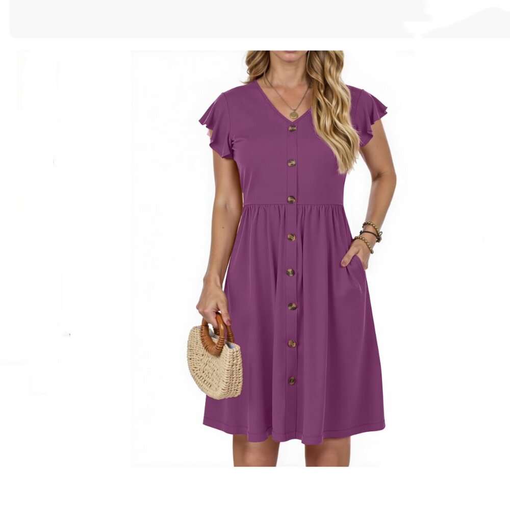 Fantaslook V Neck Ruffle Sleeve Casual Flowy Dress XXL NWT